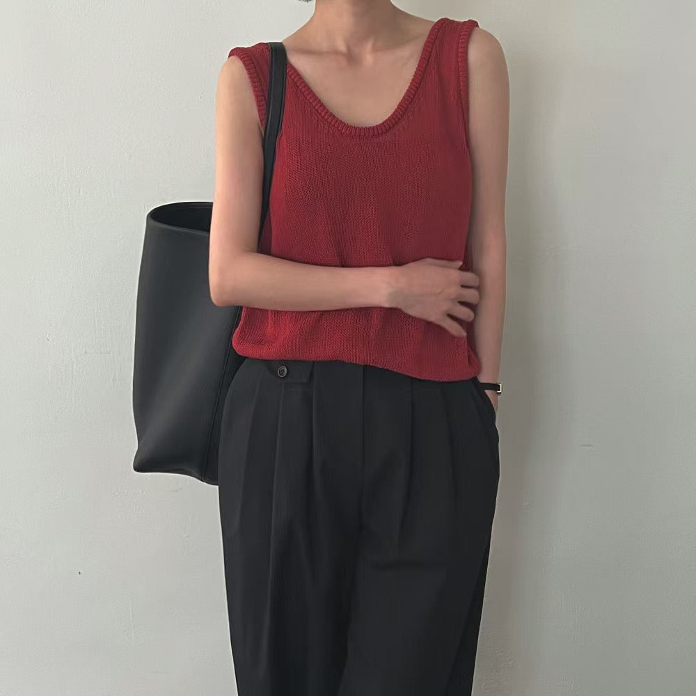 Lamagie Femme // 簡潔純色低領針織背心 四色入