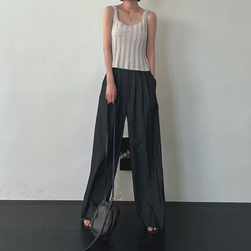 Lamagie Femme // 統色壓摺高腰闊腳西褲 三色入