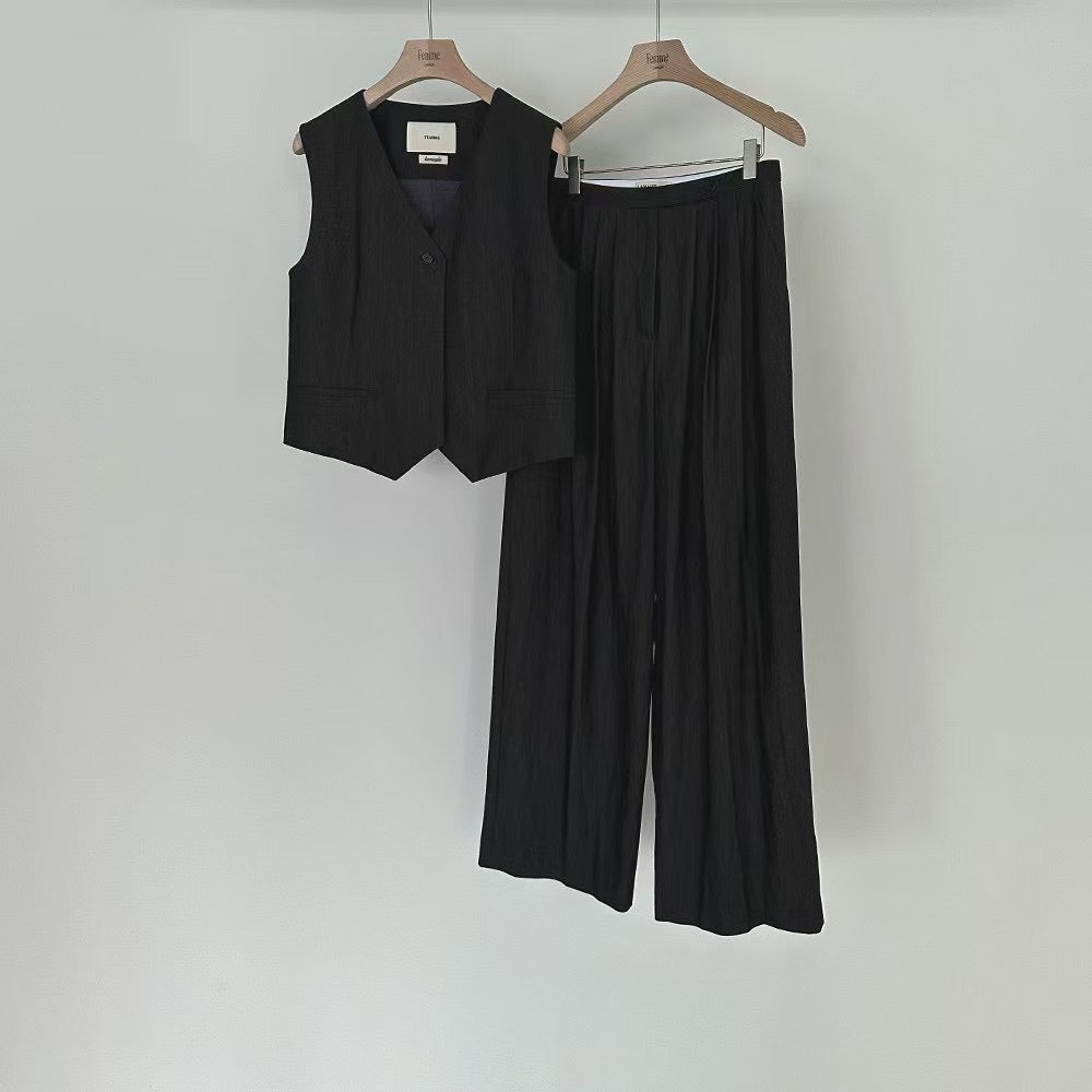 Lamagie Femme // 統色壓摺高腰闊腳西褲 三色入