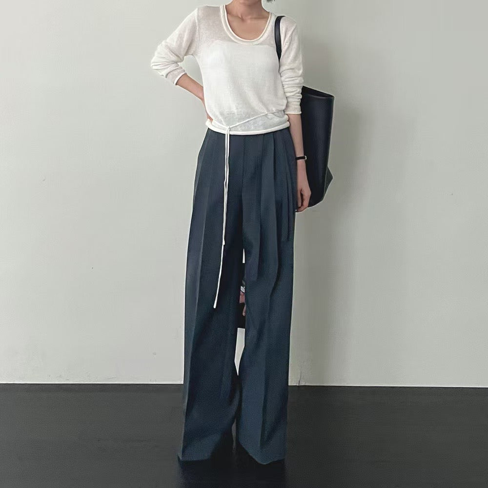 Lamagie Femme // 圓領純色薄針織衫含腰繩 三色入