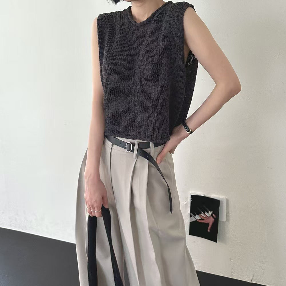 Lamagie G. // 型格圓領鏤空無袖背心針織衫 馬甲 四色入