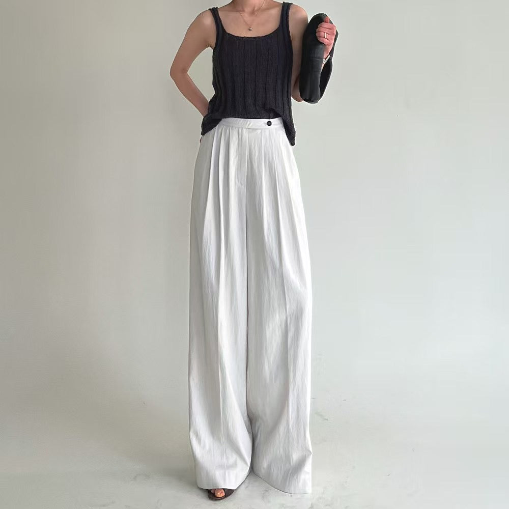 Lamagie Femme // 統色壓摺高腰闊腳西褲 三色入