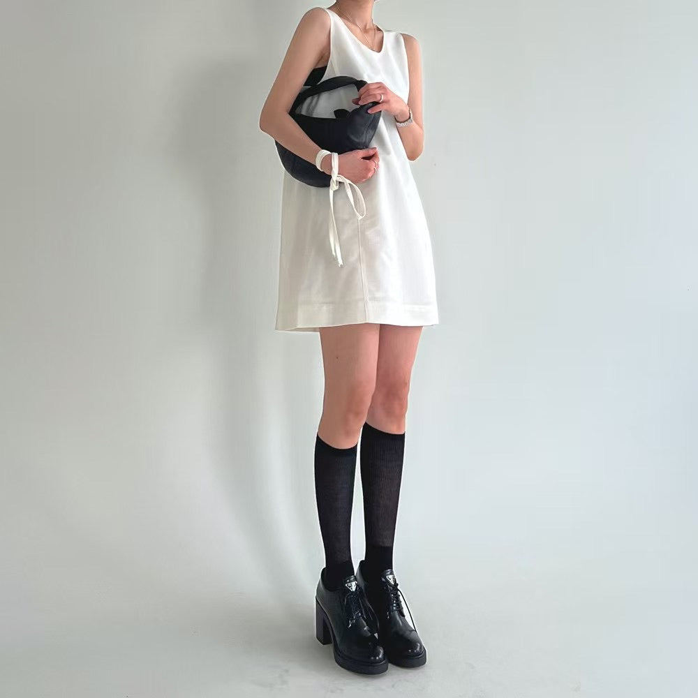 Lamagie Femme // 圓領顯瘦收腰立體剪裁連裝飾帶短裙長版衫連身裙 三色入