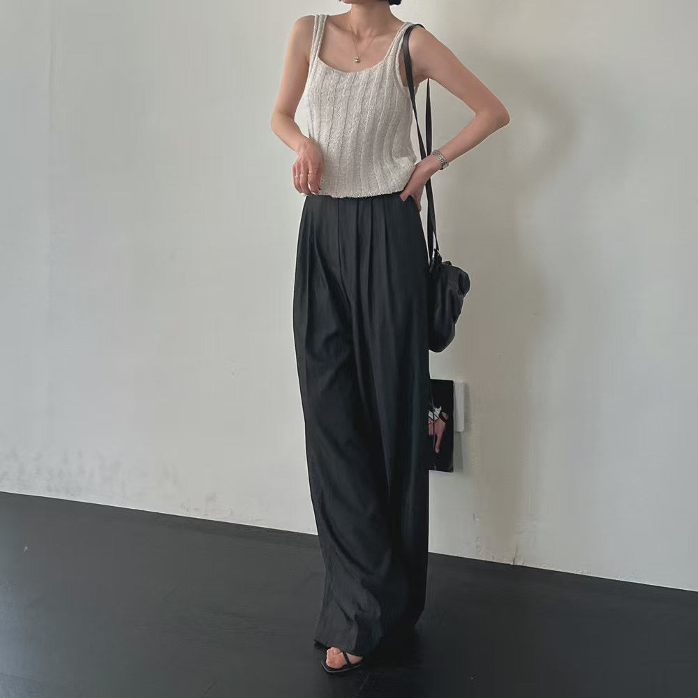 Lamagie Femme // 統色壓摺高腰闊腳西褲  三色入