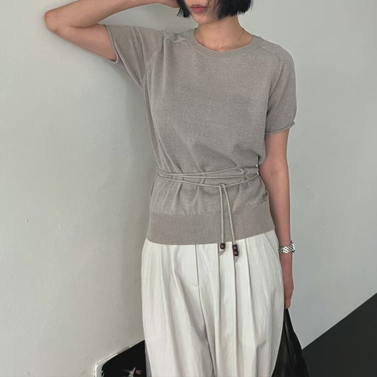 Lamagie Femme // 圓領透薄特色珠仔索繩針織短袖衫