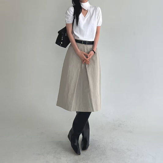 Lamagie Femme // 壓褶雙口袋半身A字裙  三色入