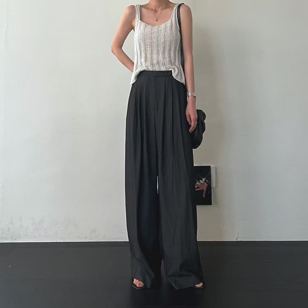 Lamagie Femme // 統色壓摺高腰闊腳西褲  三色入