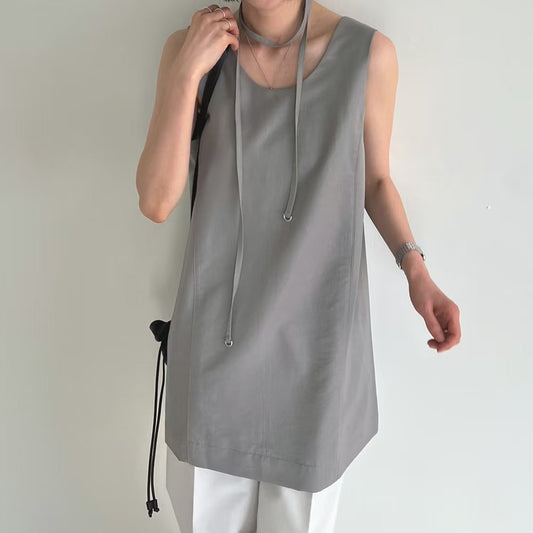Lamagie Femme // 圓領顯瘦收腰立體剪裁連裝飾帶短裙長版衫連身裙  三色入