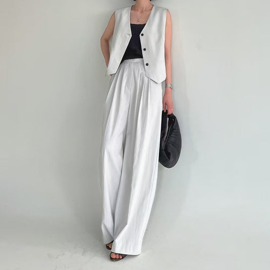 Lamagie Femme // 統色壓摺高腰闊腳西褲  三色入